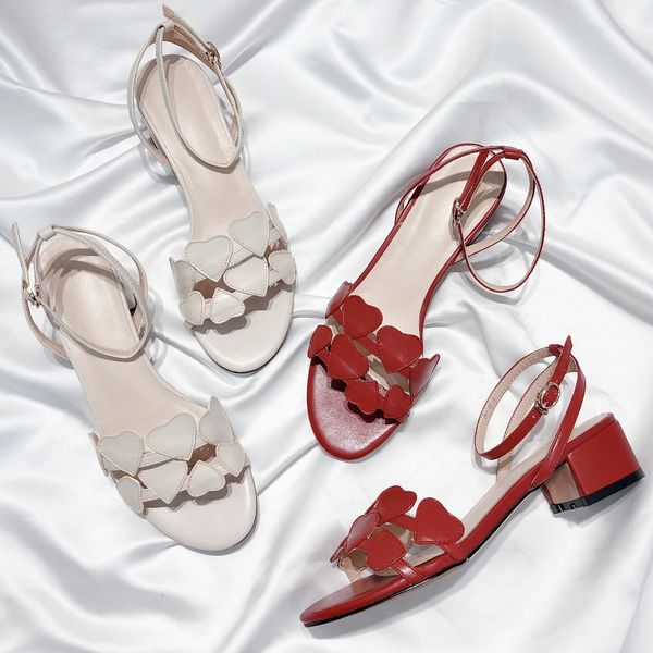 

summer women's sandals new 2019 spring summer real leather heart-shaped sandals shoes eu35-40 size by679, Black