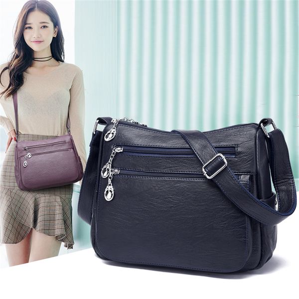 

winter style women messenger bag quality soft leather crossbody shoulder bags for women hobos multi-pocket bolsas feminina sac