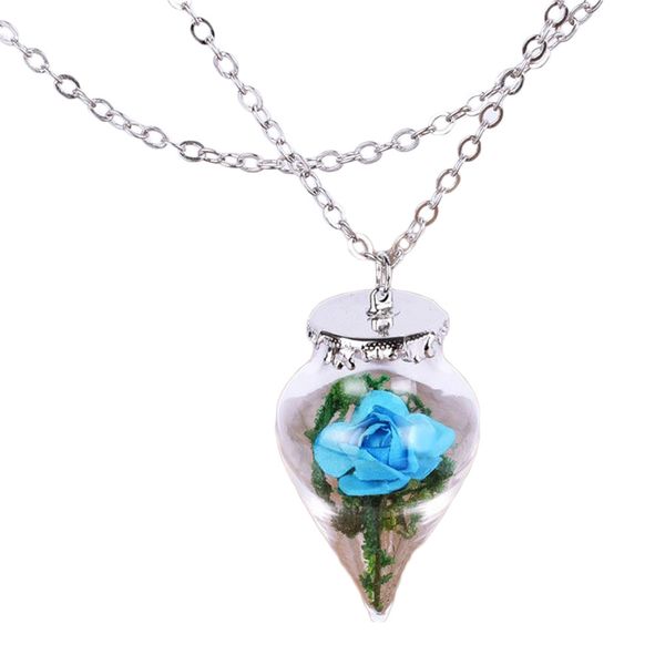 

2019 jewelry girl natural rose red dried flower necklace retro glass vial necklaces mother's day gifts, Silver