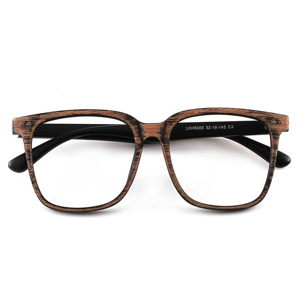 

men and women big square wooden pattern fashion retro optical spectacle eyeglasses glasses frame vintage eyewear, Black