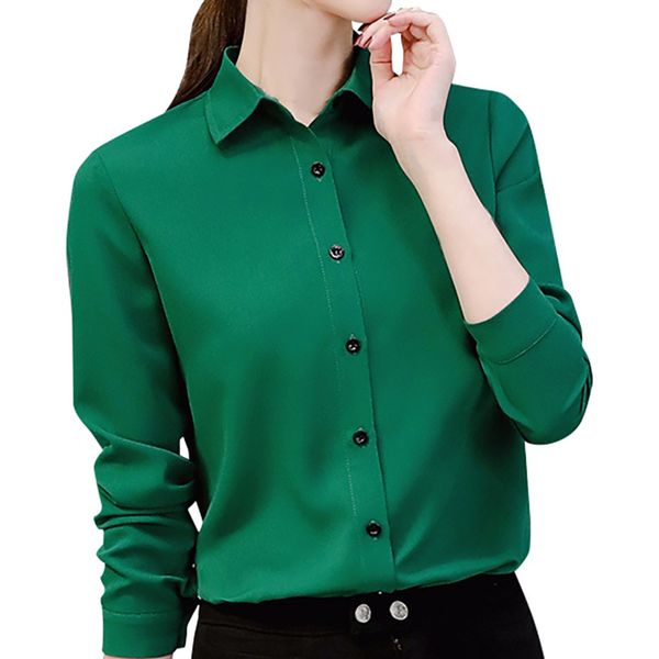 

women chiffon office blouse winter autumn career solid white blouse fashion casual long sleeve shirts blusas mulher elegant