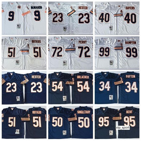 

ncaa football 23 devin hester 34 walter payton 40 gale sayers jerseys 50 mike singletary 9 jim mcmahon 51 butkus white men vintage, Black;red