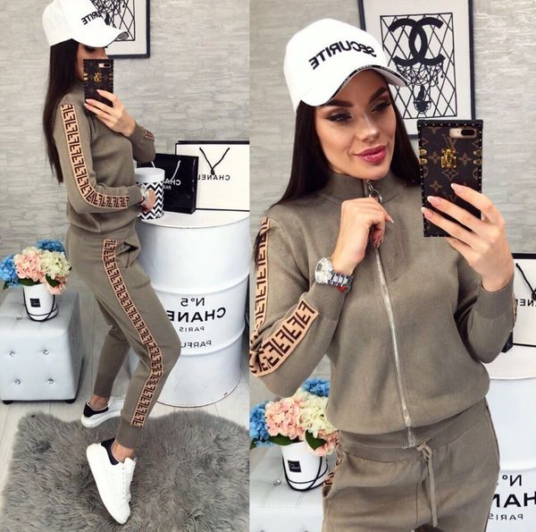 

women fendi fendi женщины спортивный костюм лоскутное 2 шт. комплект одежды с длинным рукавом толстовка толстовка брюки леггинсы бренд наряд, White