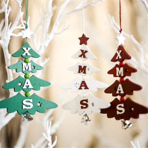 

promotion christmas tree ornaments painted letters wooden bells x-mas home decoration