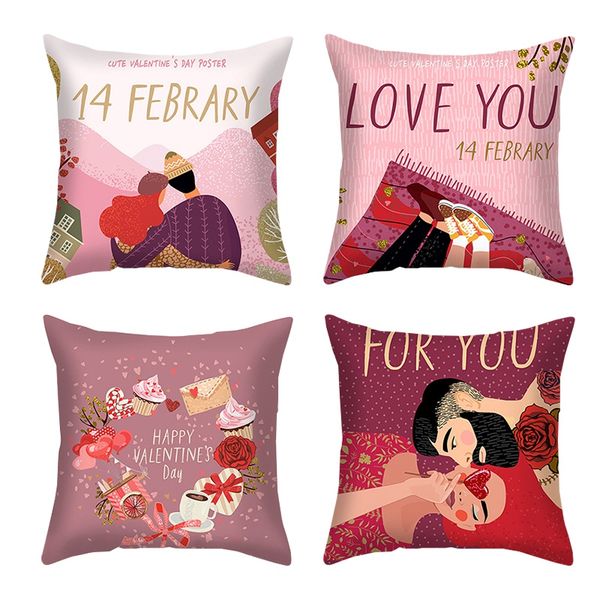 

4 pcs cushion cover valentine's day decorative throw pillows case creative home decoration for sofa car seat pillow case