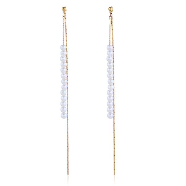 

elegant and simple metal thin chain pearl earrings, fringed and earrings, Golden
