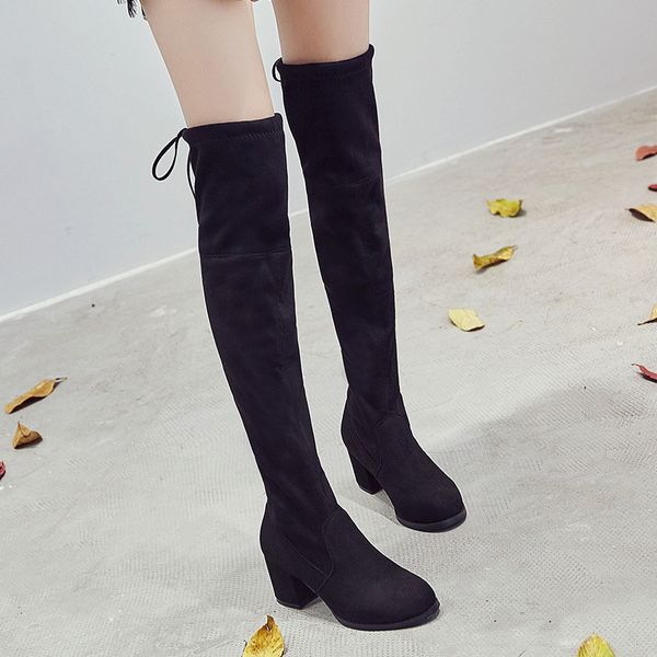 

2019 women's shoes with high with overknee boots long elastic boots woman, Black