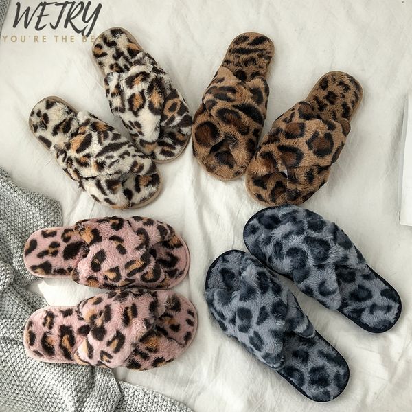 

winter women home slippers with faux fur fashion warm shoes woman slip on flats female slides leopard plus size 41, Black