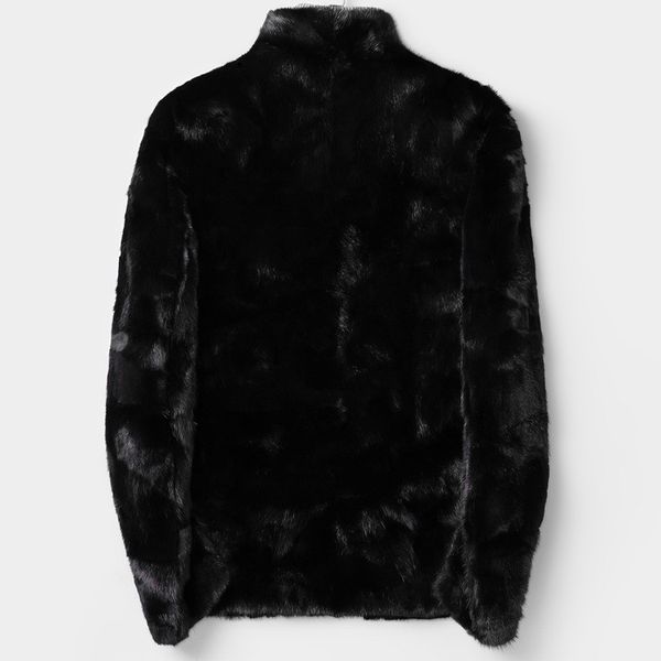 

brand men winter real fur mink coat office work furry outwear jacket business party formal luxury mink overcoat plus size, Black