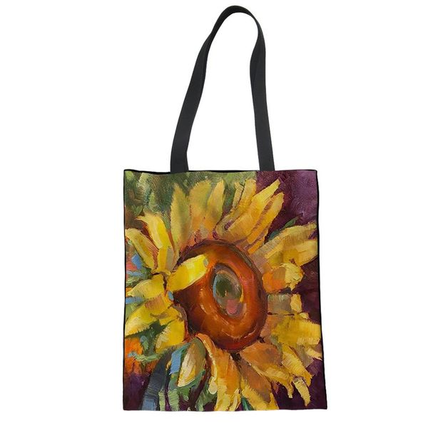 

noisydesigns sunflower painting handbag casual shopping shoulders foldable canvas tote bag girls female bolsa drop shipping