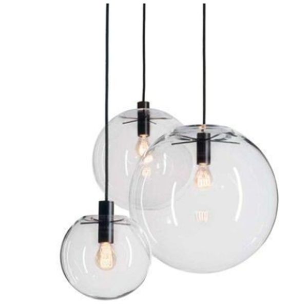 Rope Pendant Lights Globe Chrome Glass Ball Hanglamp Lustre Suspension Kitchen Lights Fixture Home Hanging Lights E27 Pendant Lamp Shades Glass