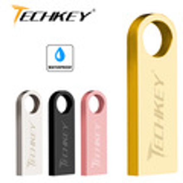 

new techkey usb flash drive 64gb 32gb 16gb 8gb 4gb pen drive pendrive waterproof metal silver u disk memoria cel usb stick gift