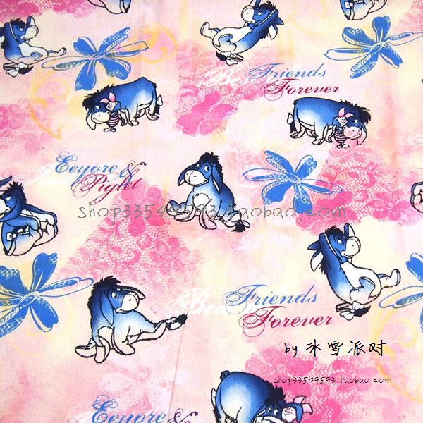 

140cm width donkey eeyore piglet friends forever pink cotton fabric for girl clothes hometextile cushion cover diy-bk487, Black;white
