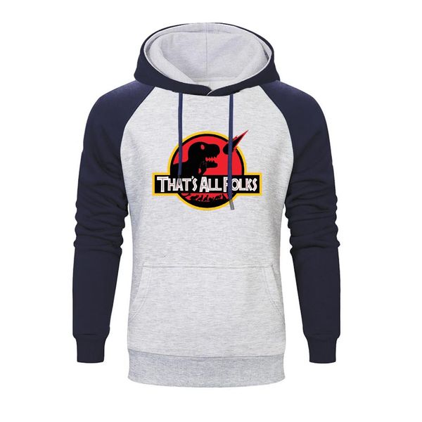 

funny that's all folks raglan hoodie men classic design dinosaur print hoodie men fashion autumn hip hop harajuku streetwear, Black