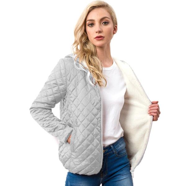 

loose pockets hooded fashion zipper slim casual autumn winter thick long sleeve cotton blend women coat warm solid daily, Black