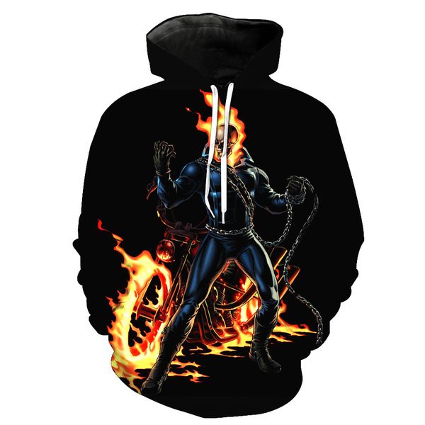 

skull print hooded pocket turtleneck men's tide hooded men's vests, Black