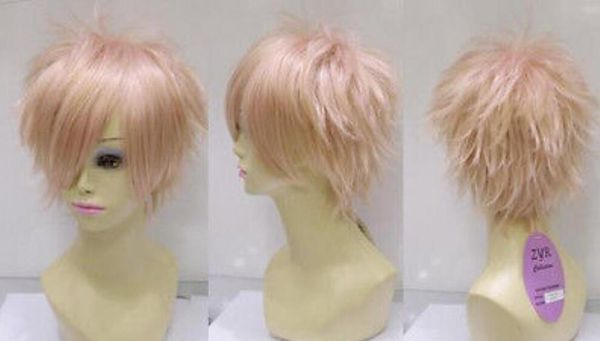 

wig new fashion light pink & blonde short straight cosplay hair wig, Black;brown