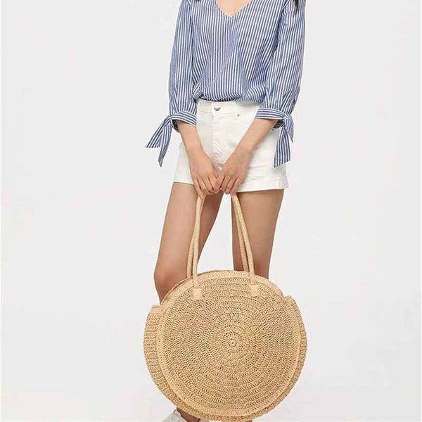 

новый большой круглый мешок соломы плечо мешок соломы дамы лето тканый мешок пляжа