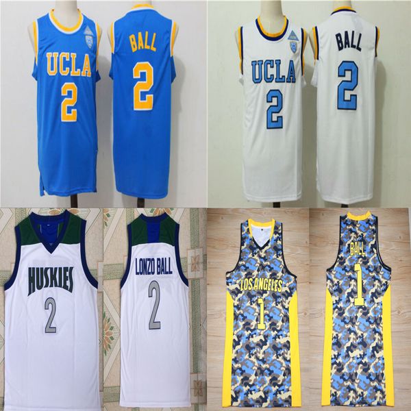 losangeles 1 Lonzo Ball Basketball-Trikot Nr. 2 UCLA Bruins College-Trikots, genähte hellblau-weiße Chino Hills Huskies High School-Shirts