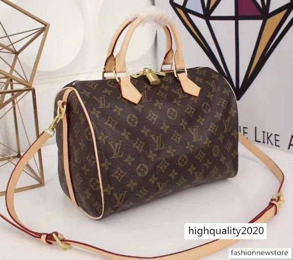 

brand real oxidizing leather shopping bag speedy damier handbag 30 35 with strap lock and key classic printed canvas purse