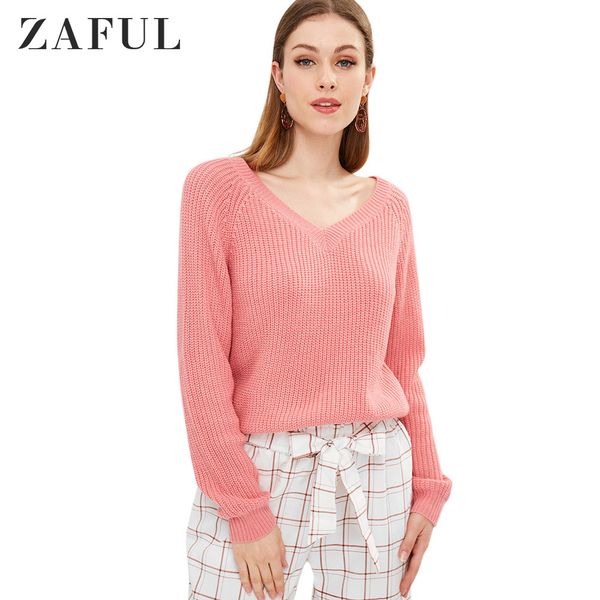 

zaful long raglan sleeve knitted women sweater casual pullovers v neck fall winter slim sweater knitting pullover jumper, White;black