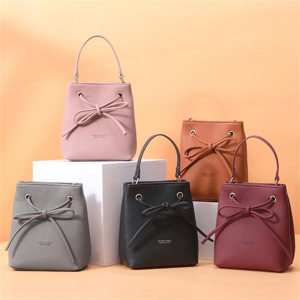 

women lovely bow bucket shoulder bag handbag multifunction shoulder bags pu leather solid crossbody bag sac a main femme 2020