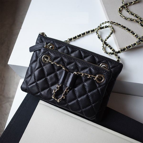 

fashionable small rhombus tide messenger bag chain female 2pcs/set embroidered sheepskin chain bag doule flap composite shoulder