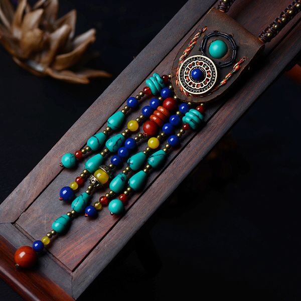 

fashion layer of leather jewelry vintage necklace braided,nature stones ethnic necklace ,new women pendants, Silver