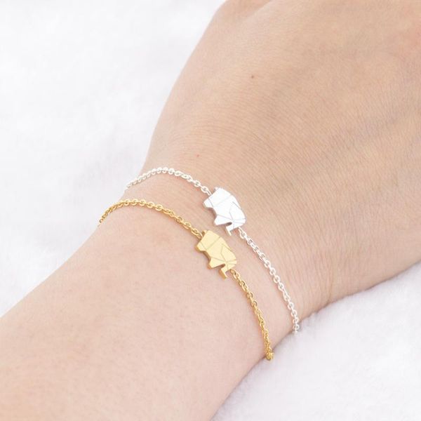 

link, chain dainty gold color charms bracelet femme bff gift stainless steel jewelry lucky origami elephant bracelets for women men pulseira, Black