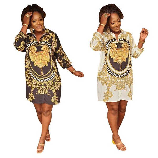 

рубашка платья тотем печати линии лацкан шеи с длинным рукавом женская одежда мода повседневная одежда женские летние дизайнеры, Black;gray