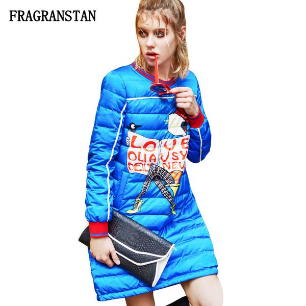 

female winter keep warm o-neck down jacket new fashion letter cartoon print vestidos lady casual loose parkas q447, Black