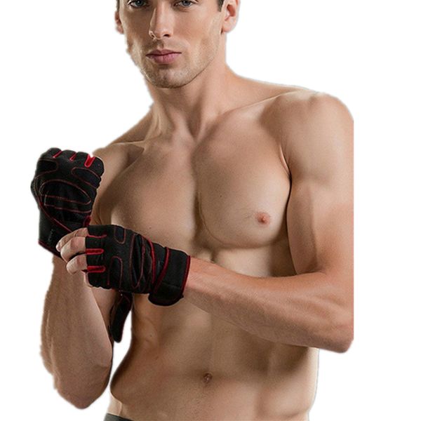 

sports wrist support weight lifting gloves breathable anti-skid fitness training gymnastics grips gym hand palm protector, Black;red