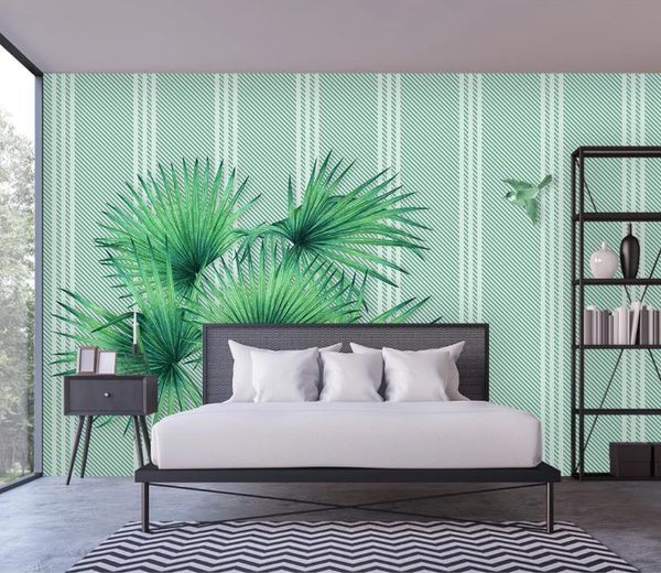 

custom any wallpaper small fresh hand painted watercolor tropical leaves tv background wall living room bedroom 3d wallpaper