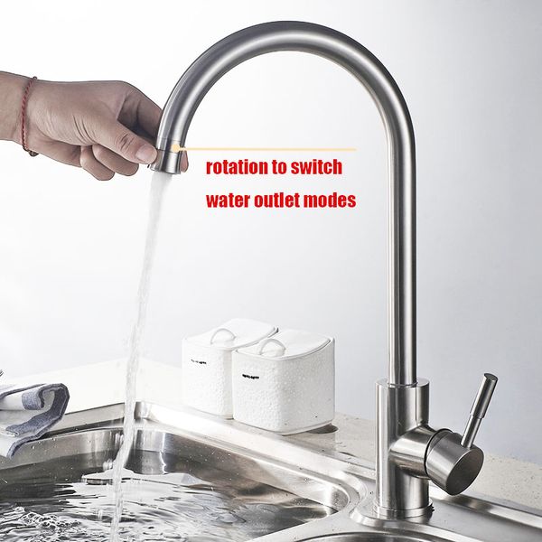 

double water outlet modes kitchen faucet stainless steel brushed rotatable easy switch kitchen sink mixer water tap new design