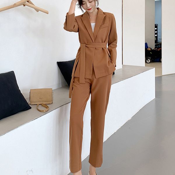 

shtonghua женщина костюм pant suit 2 шт офис брюки комплект подходит женская хаки blazer куртка + long pant костюм женщина, White;black