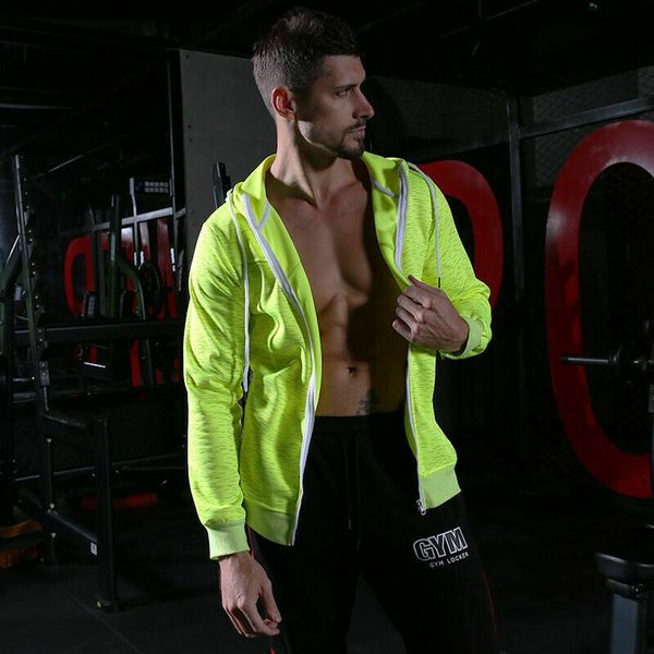 

mens sports coats trainning exercise jackets long sleeve hooded windproof jacket outerwear gym fitness men slim coats, Black;red