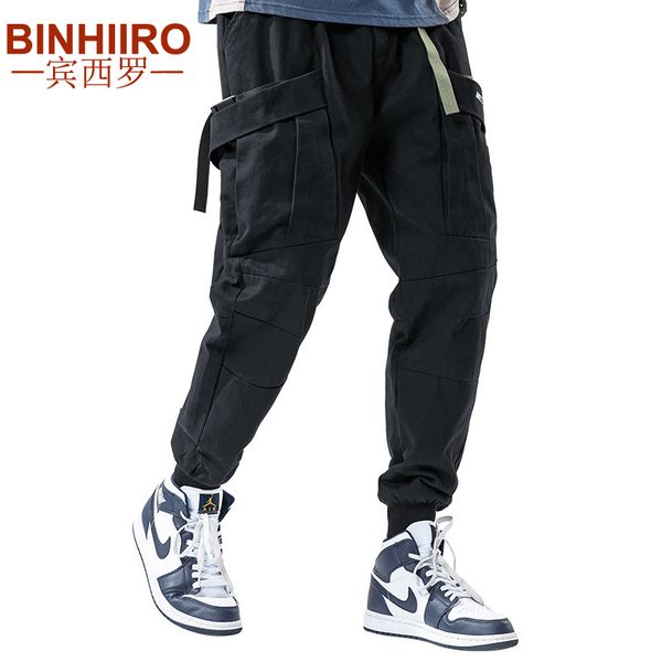 

hip-hop men's cargo pants high-quality satin ribbon beam feet light joggres pants fashion new pocket solid color casual, Black