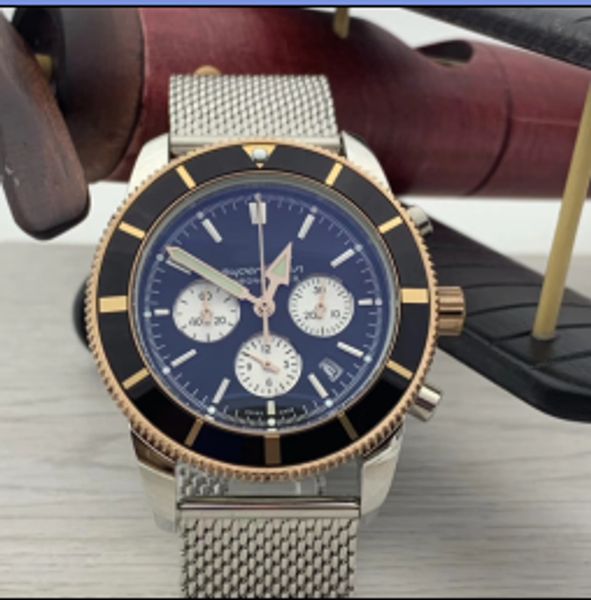 

1884 super-ocean index black dial rotating bezel 47 mens watches quartz chrono watch mesh bracelet wristwatches with working subdials, Slivery;brown