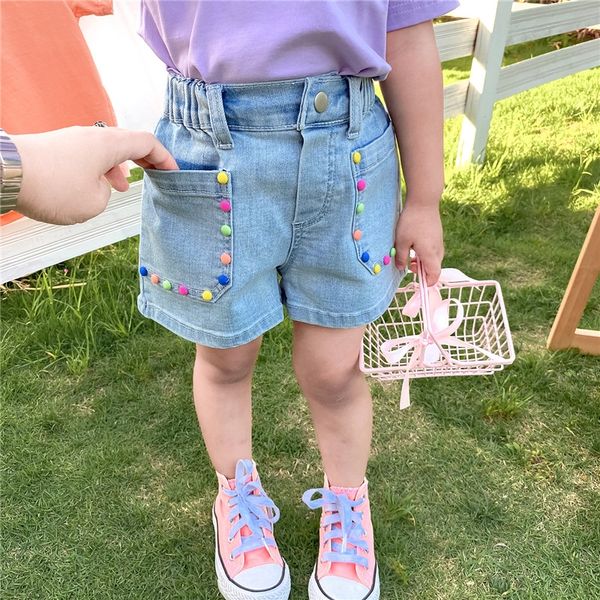 

style ~ ins girls shorts and trousers trousers and trousers' symmetrical big pocket color rivet buckle old denim shorts pants, Blue
