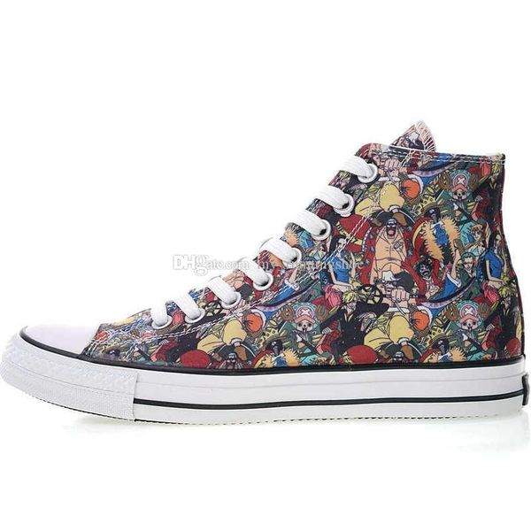 

2019 новый one piece х all stars 100 hi 1970-х годов высокий верх вулканизированная доска повседневная холст обувь черный белый высокое каче, White;red