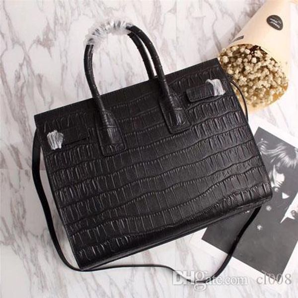 

women leather totes 32cm medium size crocodile grain real cow leather with zipper mouth high cost effective leather totes