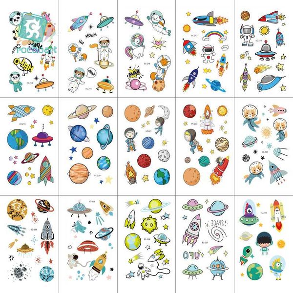 

15sheets /set children's space series temporary tattoo hand arm cartoon astronauts body art tattoo stickers planet water transfe