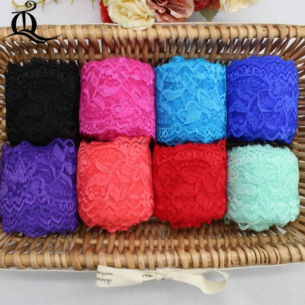 

5yards/lot width 5.5cm 12colors black white red blue elastic lace ribbon fabric diy garment accessories sewing trim wedding lace, Pink;blue
