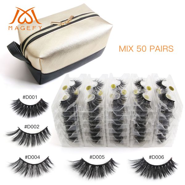 

50 pairs cruelty false eyelashes wholesale 3d mink lashes multi-pack eyelash extensions kit fake eyelashes with makeup bag