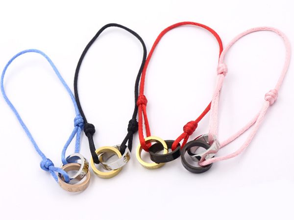 

fashion brand women handmade rope bracelets men mix silver double circle love bracelet charm titanium stainless steel accessory rope jewelry, Golden;silver