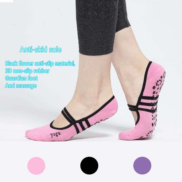 

women yoga socks sport fitness pilates non slip pilates massage with grip exercise gym dance socks, Black