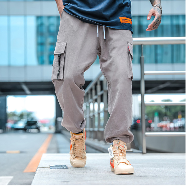 

aoril men's jogging pants 2020 summer men's large pocket solid color ankle overalls streetwear casual cotton overalls, Black