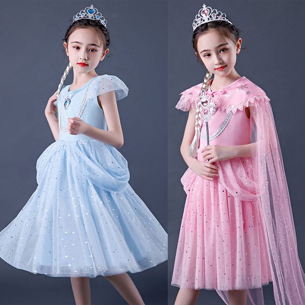 

blue pink mesh dress snow queen long cloak sequin dress christmas halloween kids baby gift dresses halloween, Red;yellow