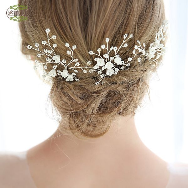 

wedding party beaded pearl gift woman lady diamond flower leaf hair jewelry for bride acting initiation graduation yy-8, Slivery;golden