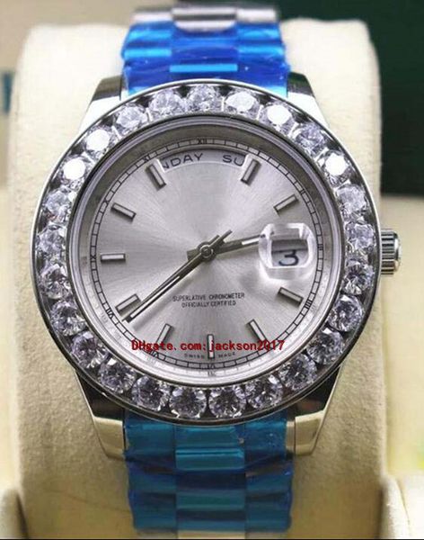 

automatic machinery watches mens big diamond wristwatch stainless steel strap white dial 41 mm with date, Slivery;brown